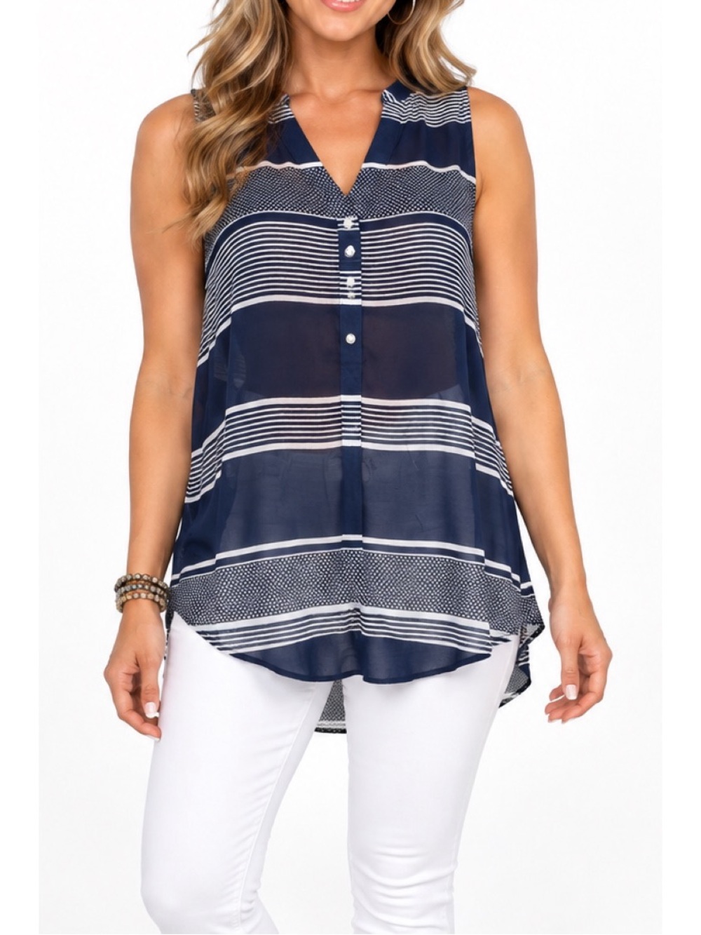 GAP Navy & White Striped Semi-Sheer Top – Size Small